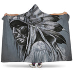 Monochrome Native Indian Portrait Print Hooded Blanket