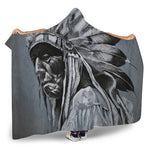 Monochrome Native Indian Portrait Print Hooded Blanket