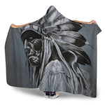 Monochrome Native Indian Portrait Print Hooded Blanket