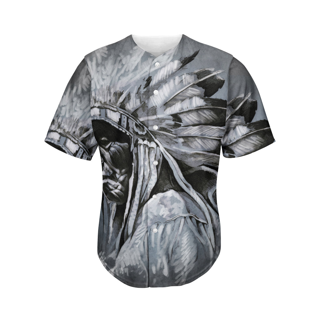 Monochrome Native Indian Portrait Print Men's Baseball Jersey