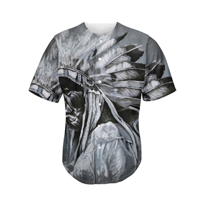 Monochrome Native Indian Portrait Print Men's Baseball Jersey