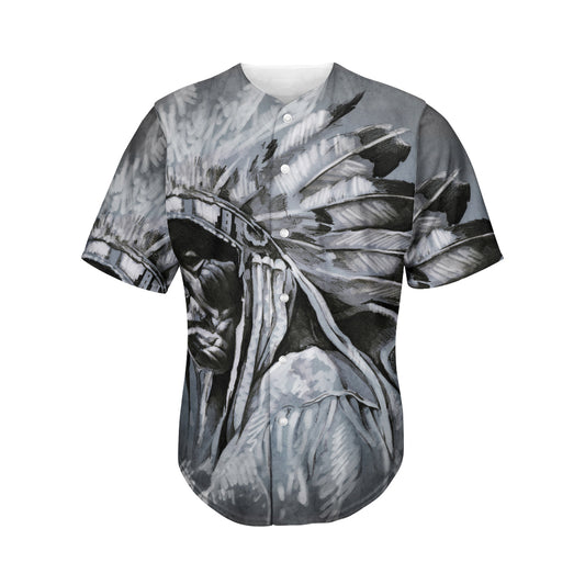 Monochrome Native Indian Portrait Print Men's Baseball Jersey