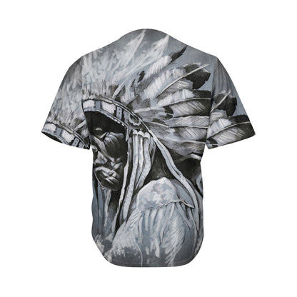 Monochrome Native Indian Portrait Print Men's Baseball Jersey