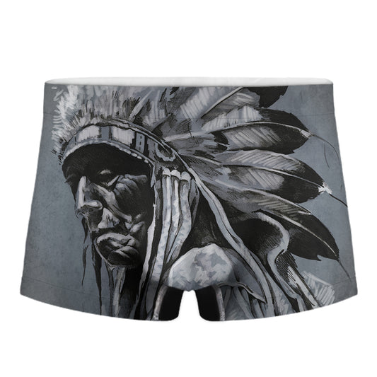 Monochrome Native Indian Portrait Print Men's Boxer Briefs