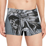 Monochrome Native Indian Portrait Print Men's Boxer Briefs