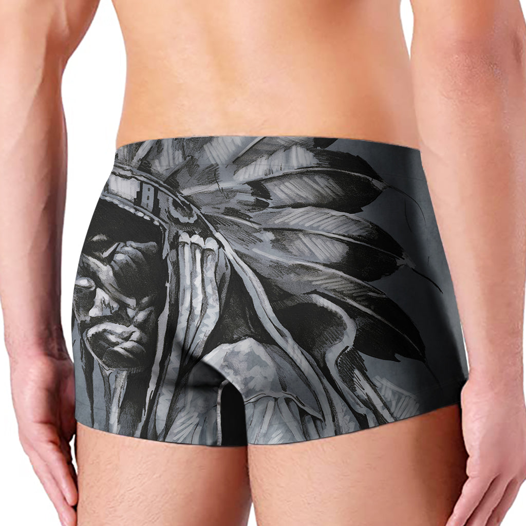 Monochrome Native Indian Portrait Print Men's Boxer Briefs