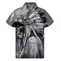 Monochrome Native Indian Portrait Print Men's Short Sleeve Shirt