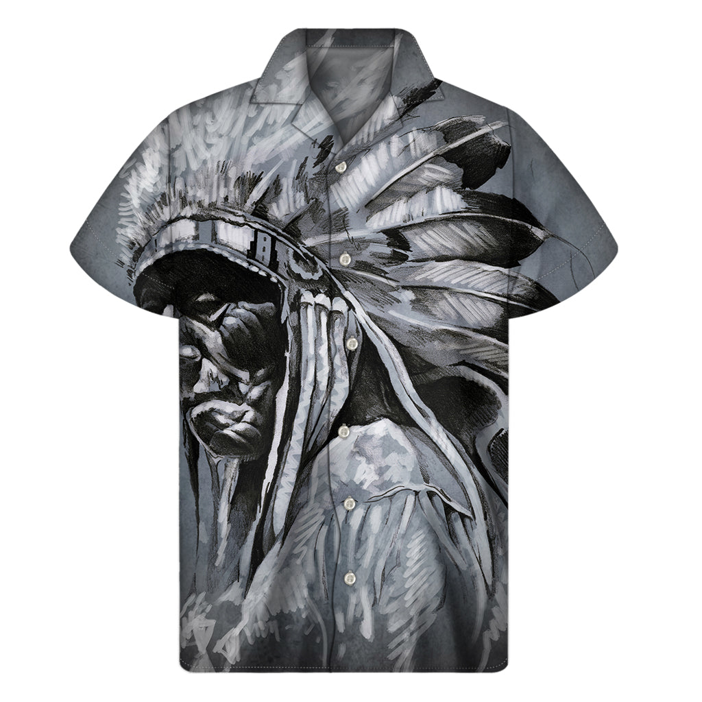 Monochrome Native Indian Portrait Print Men's Short Sleeve Shirt