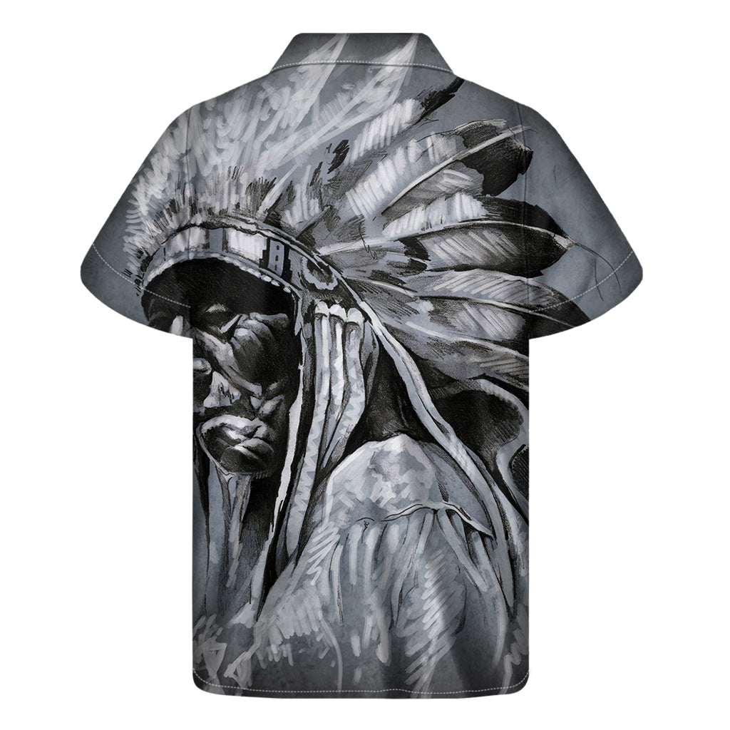 Monochrome Native Indian Portrait Print Men's Short Sleeve Shirt