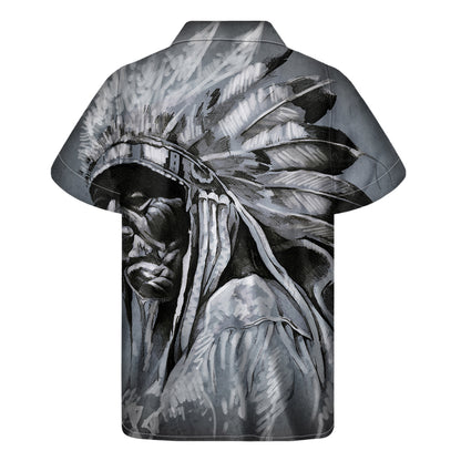 Monochrome Native Indian Portrait Print Men's Short Sleeve Shirt
