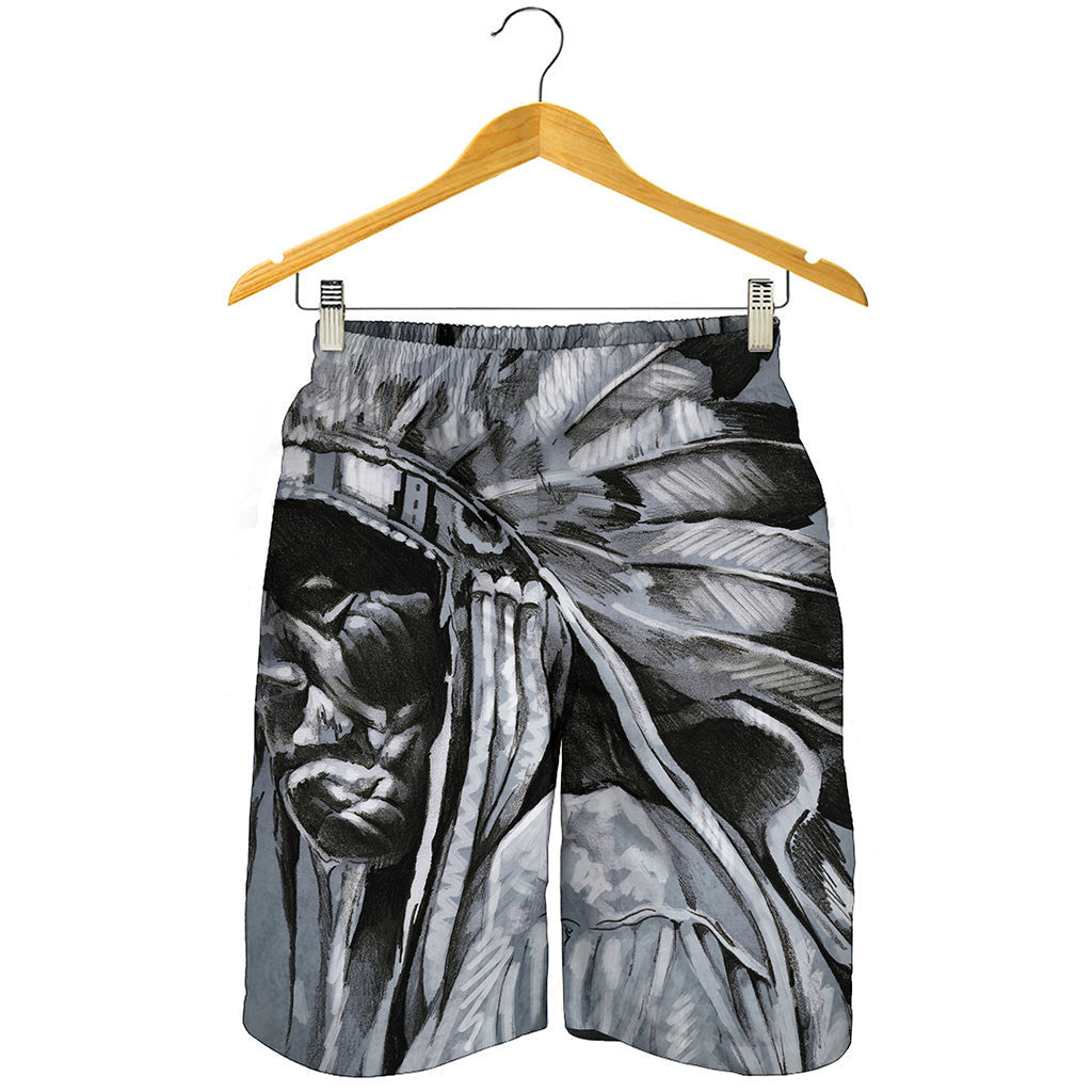 Monochrome Native Indian Portrait Print Men's Shorts