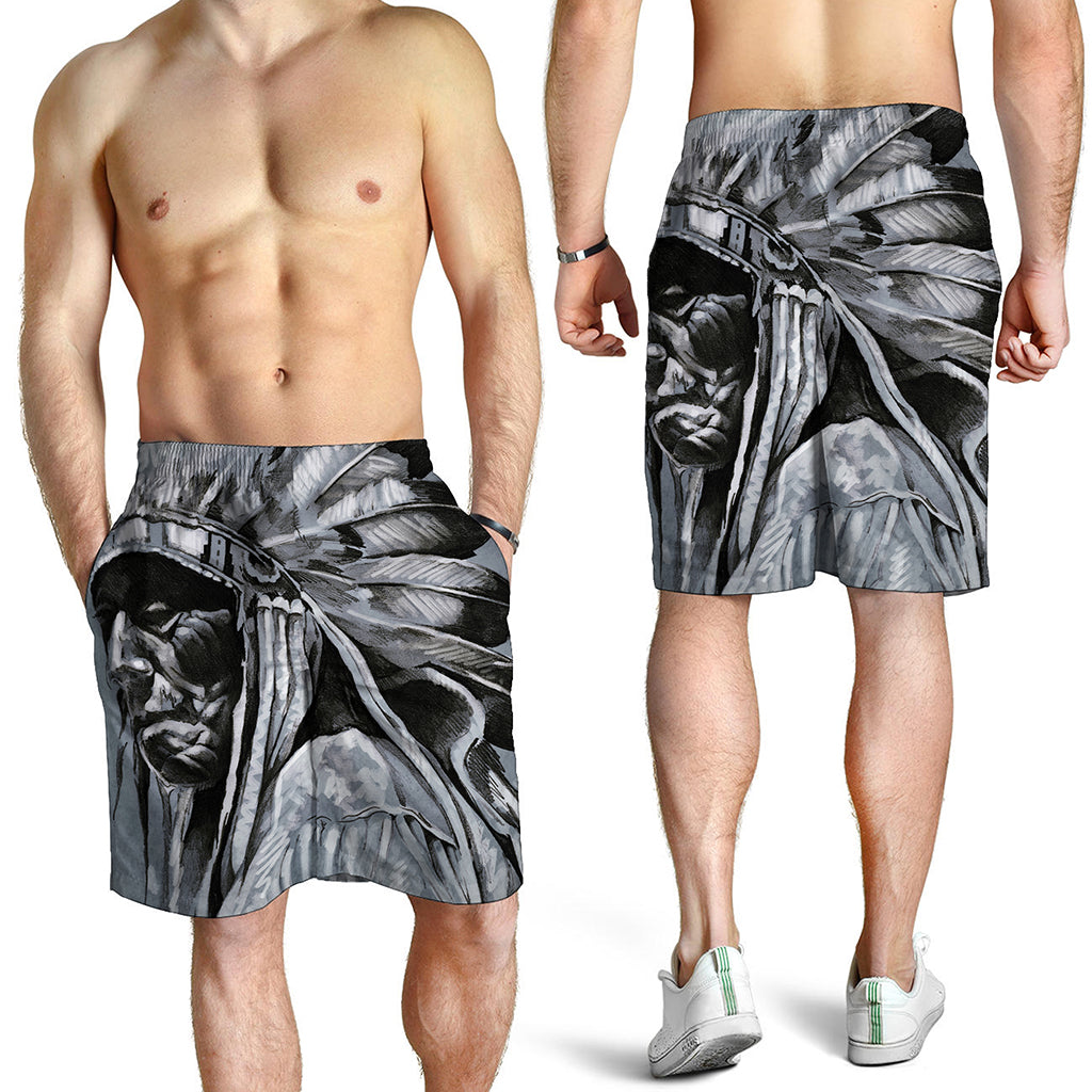 Monochrome Native Indian Portrait Print Men's Shorts