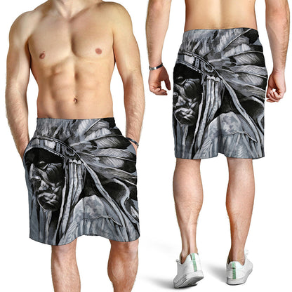 Monochrome Native Indian Portrait Print Men's Shorts