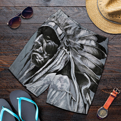 Monochrome Native Indian Portrait Print Men's Shorts