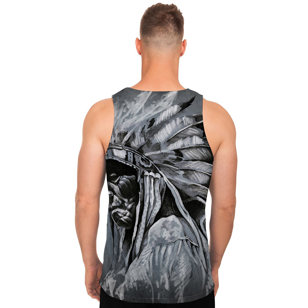 Monochrome Native Indian Portrait Print Men's Tank Top