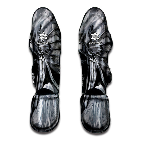Monochrome Native Indian Portrait Print Muay Thai Shin Guard