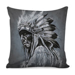Monochrome Native Indian Portrait Print Pillow Cover