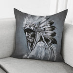 Monochrome Native Indian Portrait Print Pillow Cover