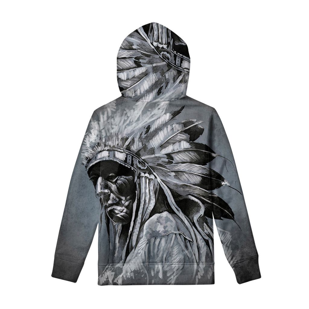 Monochrome Native Indian Portrait Print Pullover Hoodie
