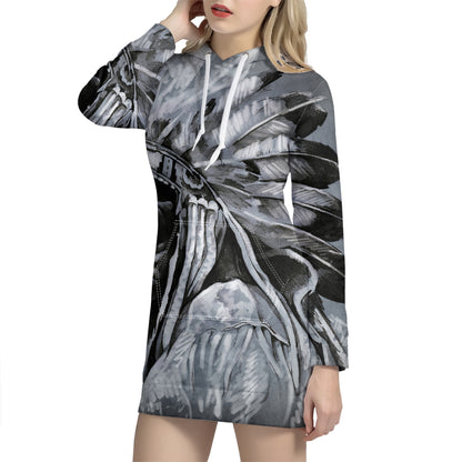 Monochrome Native Indian Portrait Print Pullover Hoodie Dress