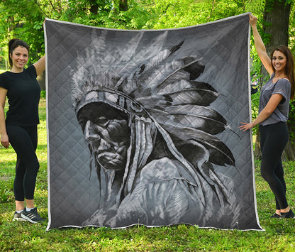 Monochrome Native Indian Portrait Print Quilt