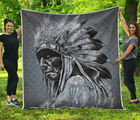 Monochrome Native Indian Portrait Print Quilt