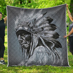 Monochrome Native Indian Portrait Print Quilt