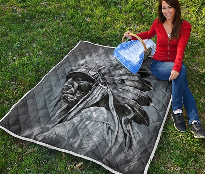 Monochrome Native Indian Portrait Print Quilt