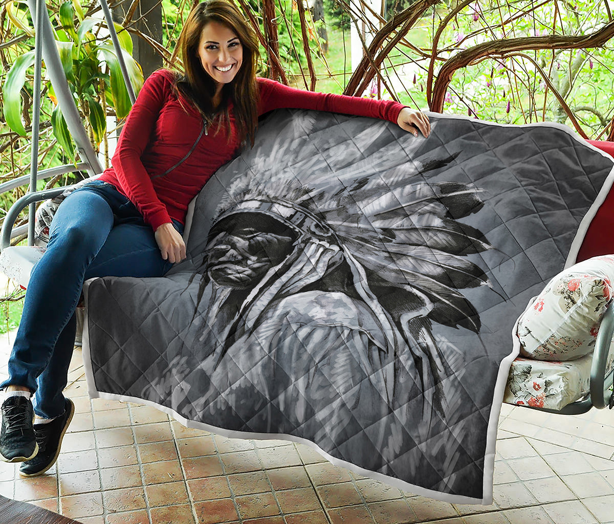 Monochrome Native Indian Portrait Print Quilt
