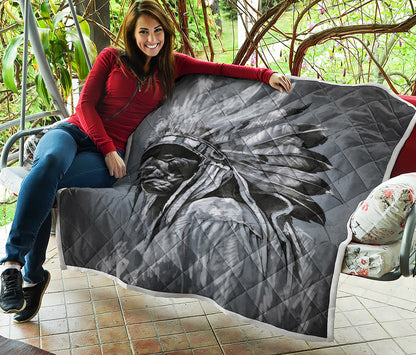 Monochrome Native Indian Portrait Print Quilt