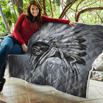 Monochrome Native Indian Portrait Print Quilt