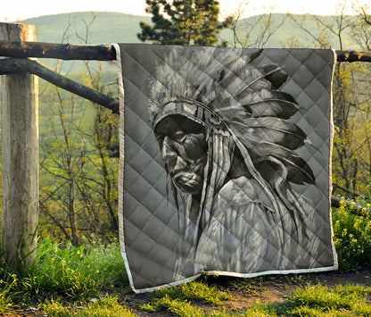 Monochrome Native Indian Portrait Print Quilt