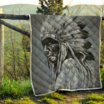 Monochrome Native Indian Portrait Print Quilt