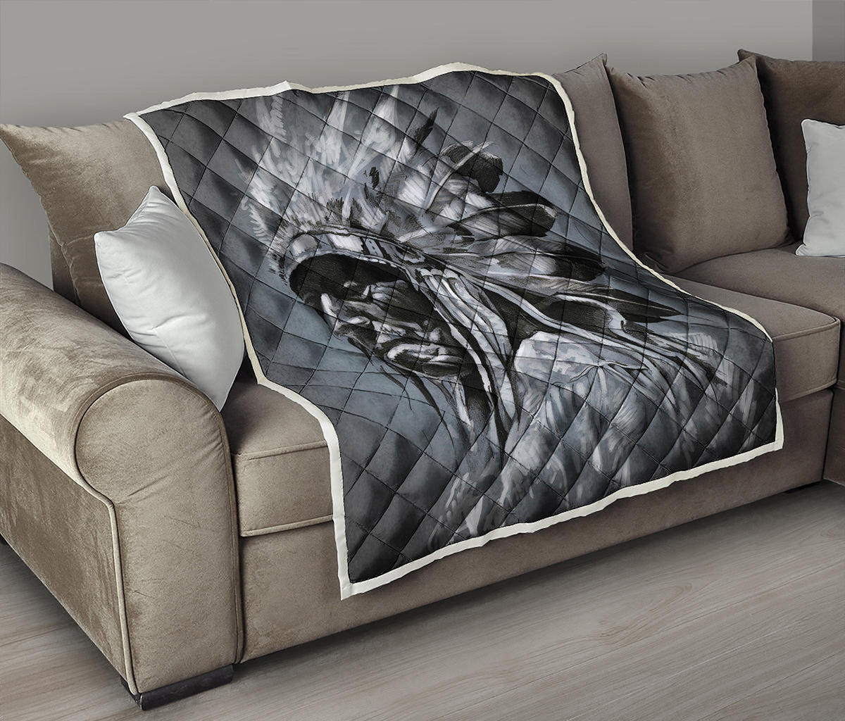 Monochrome Native Indian Portrait Print Quilt