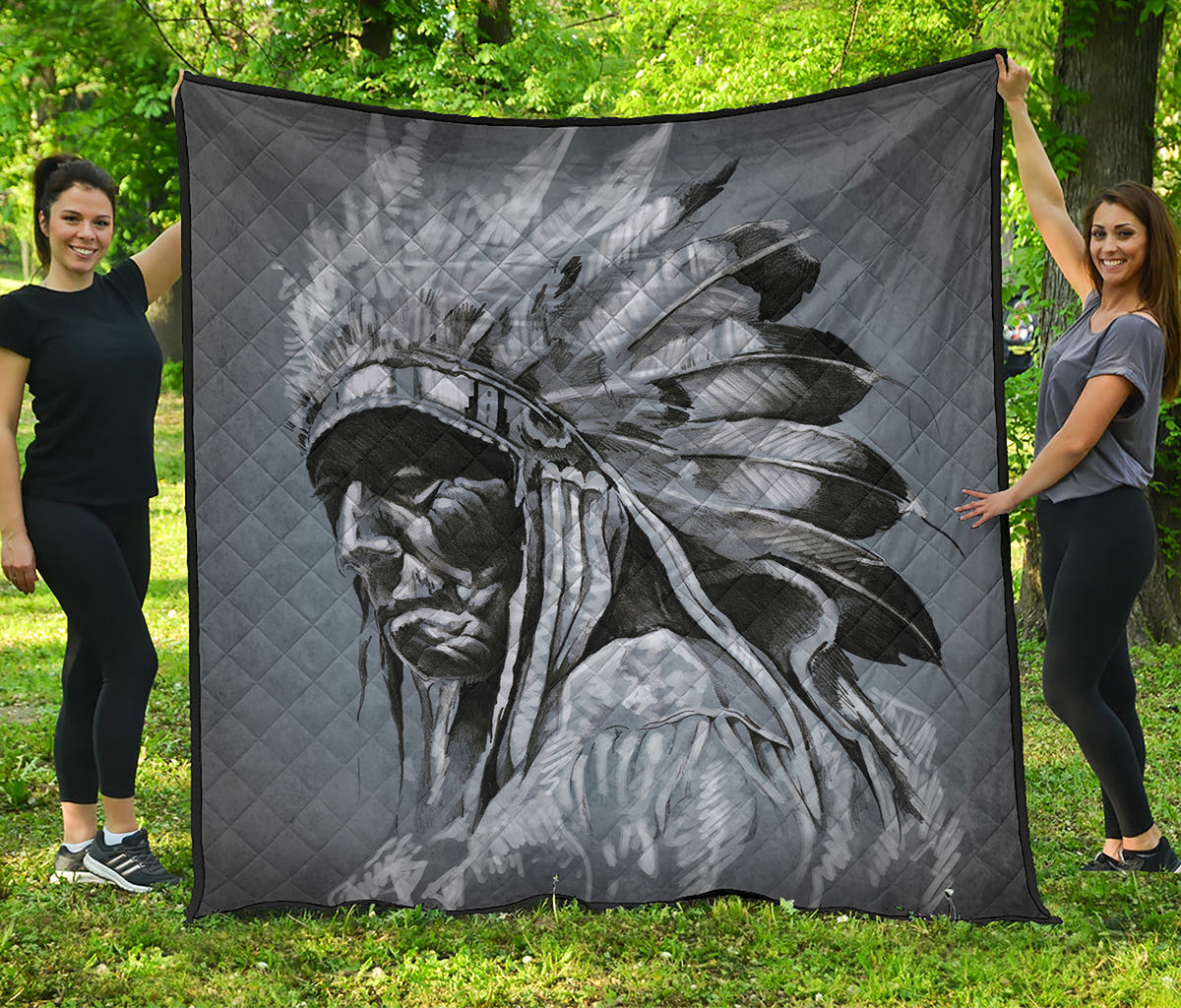 Monochrome Native Indian Portrait Print Quilt