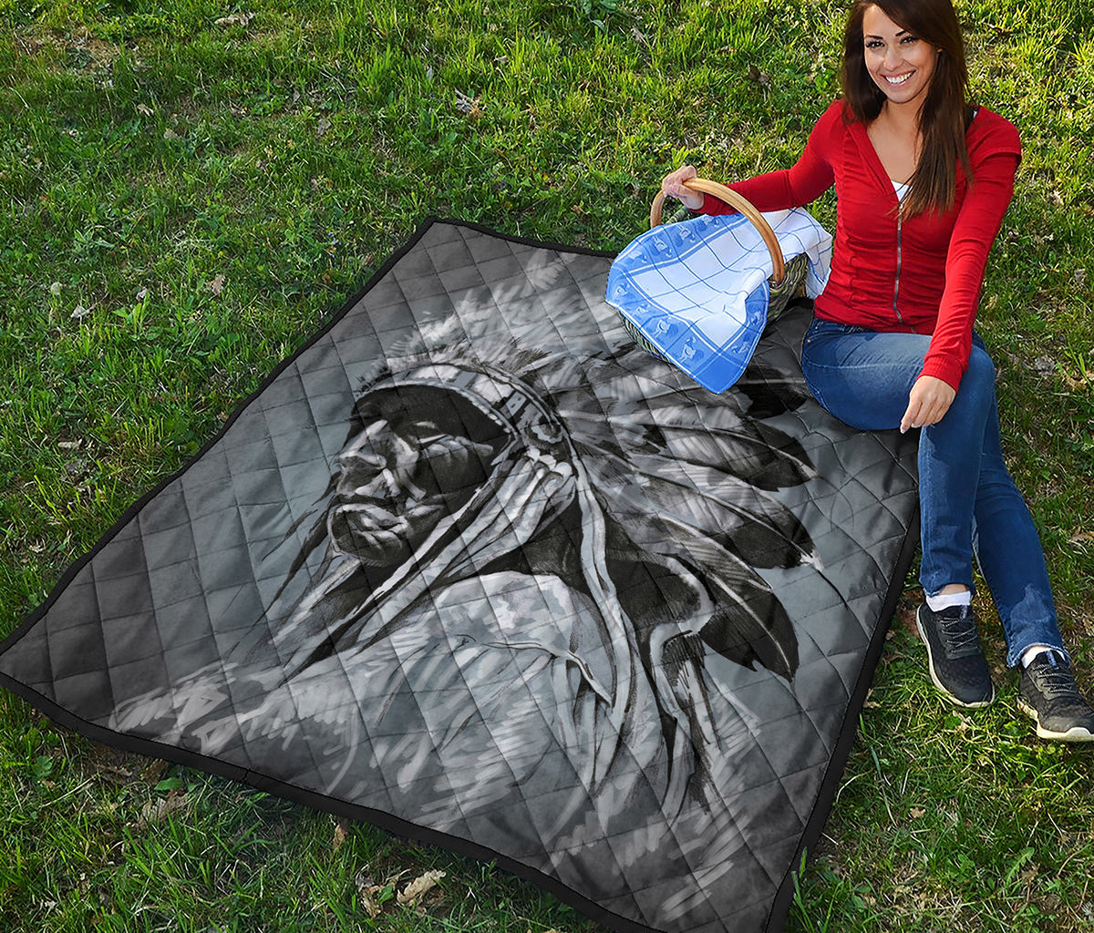 Monochrome Native Indian Portrait Print Quilt