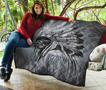 Monochrome Native Indian Portrait Print Quilt