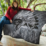 Monochrome Native Indian Portrait Print Quilt