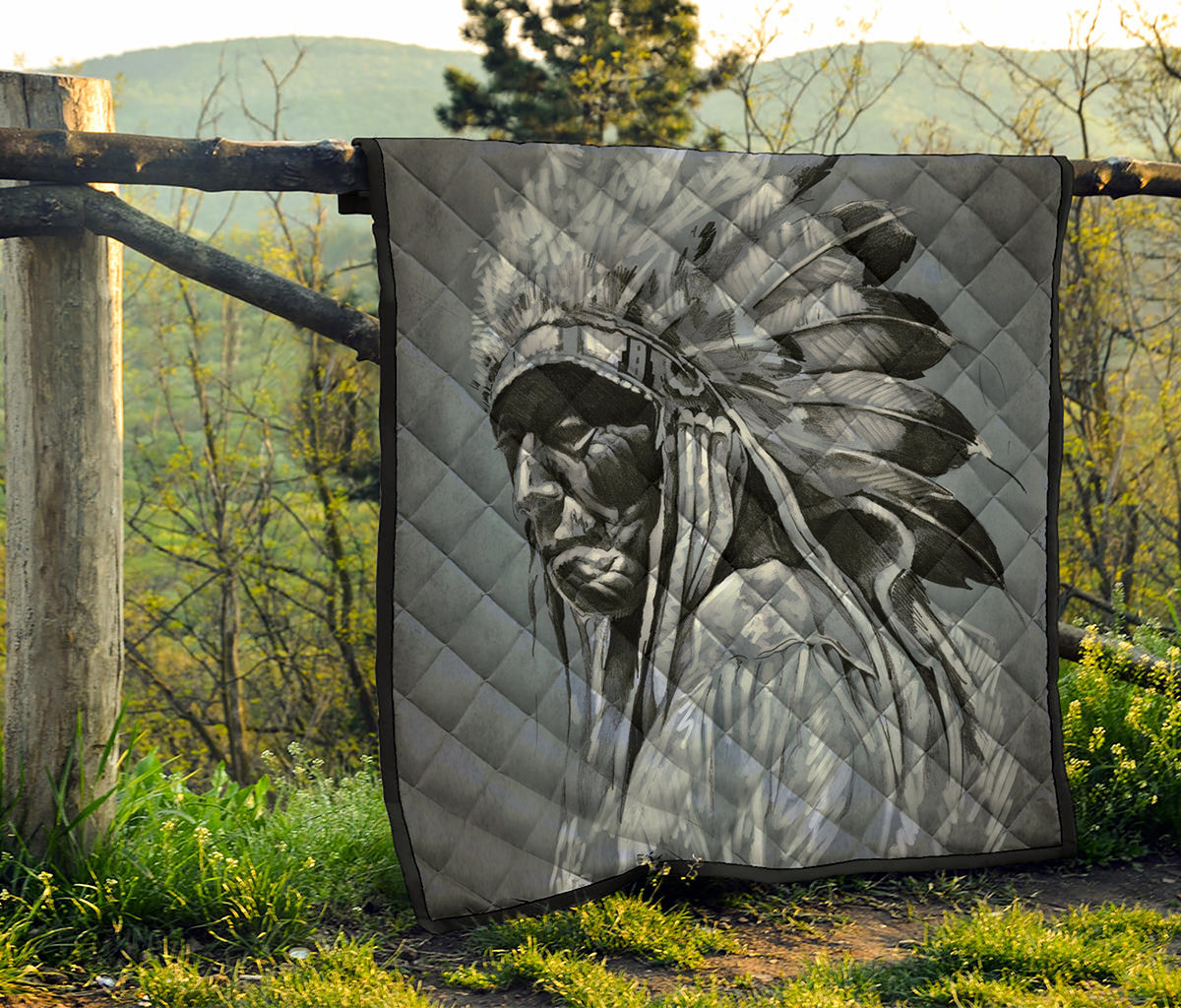 Monochrome Native Indian Portrait Print Quilt