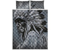 Monochrome Native Indian Portrait Print Quilt Bed Set