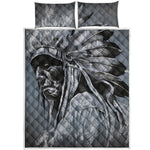 Monochrome Native Indian Portrait Print Quilt Bed Set