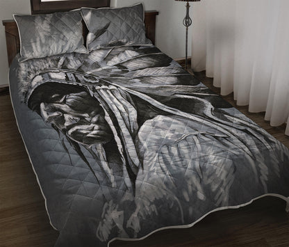 Monochrome Native Indian Portrait Print Quilt Bed Set