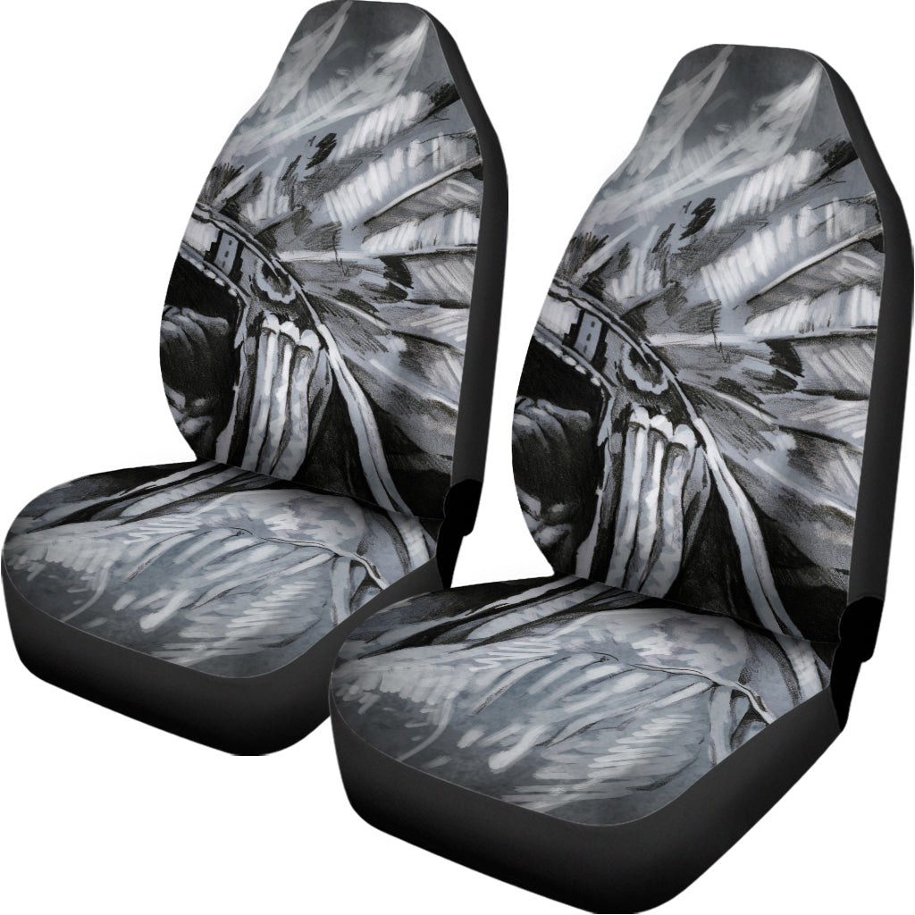 Monochrome Native Indian Portrait Print Universal Fit Car Seat Covers