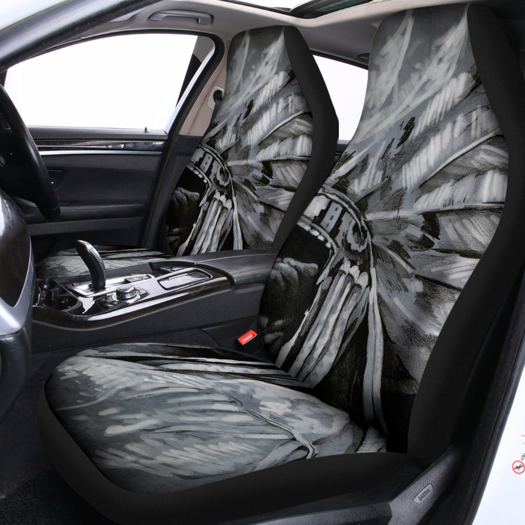 Monochrome Native Indian Portrait Print Universal Fit Car Seat Covers