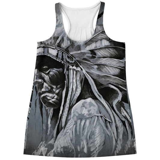 Monochrome Native Indian Portrait Print Women's Racerback Tank Top