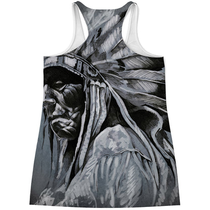 Monochrome Native Indian Portrait Print Women's Racerback Tank Top