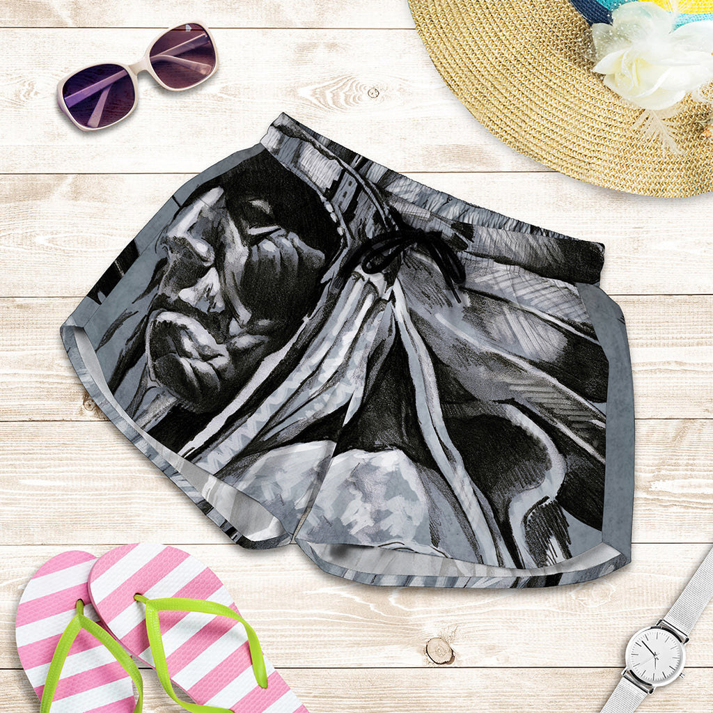 Monochrome Native Indian Portrait Print Women's Shorts