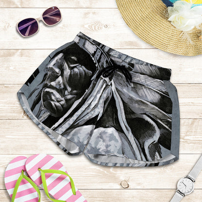 Monochrome Native Indian Portrait Print Women's Shorts