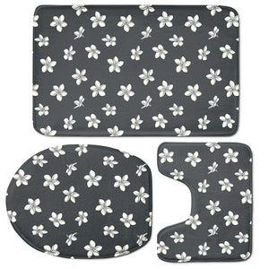 Monochrome Plumeria Pattern Print 3 Piece Bath Mat Set