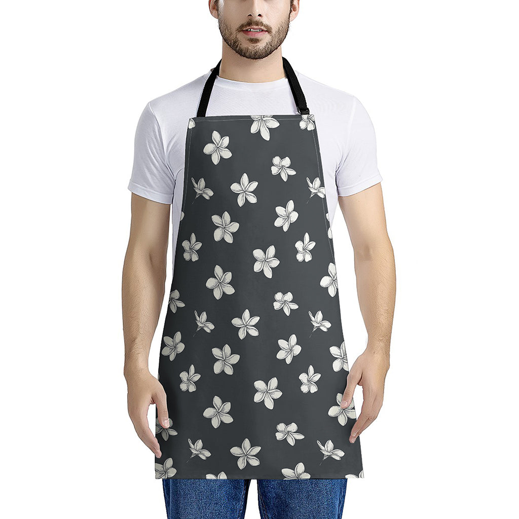 Monochrome Plumeria Pattern Print Apron